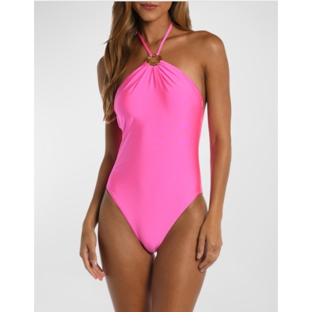 Sunshine 79 Gypset Halter One Piece Swimsuit Pink 4 Chic Glam Beach Resort NWT